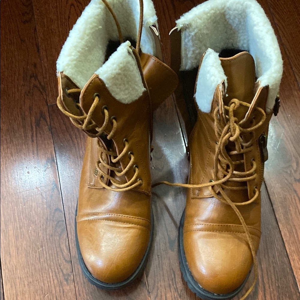 Cozy Tan Lace-Up Combat Boots